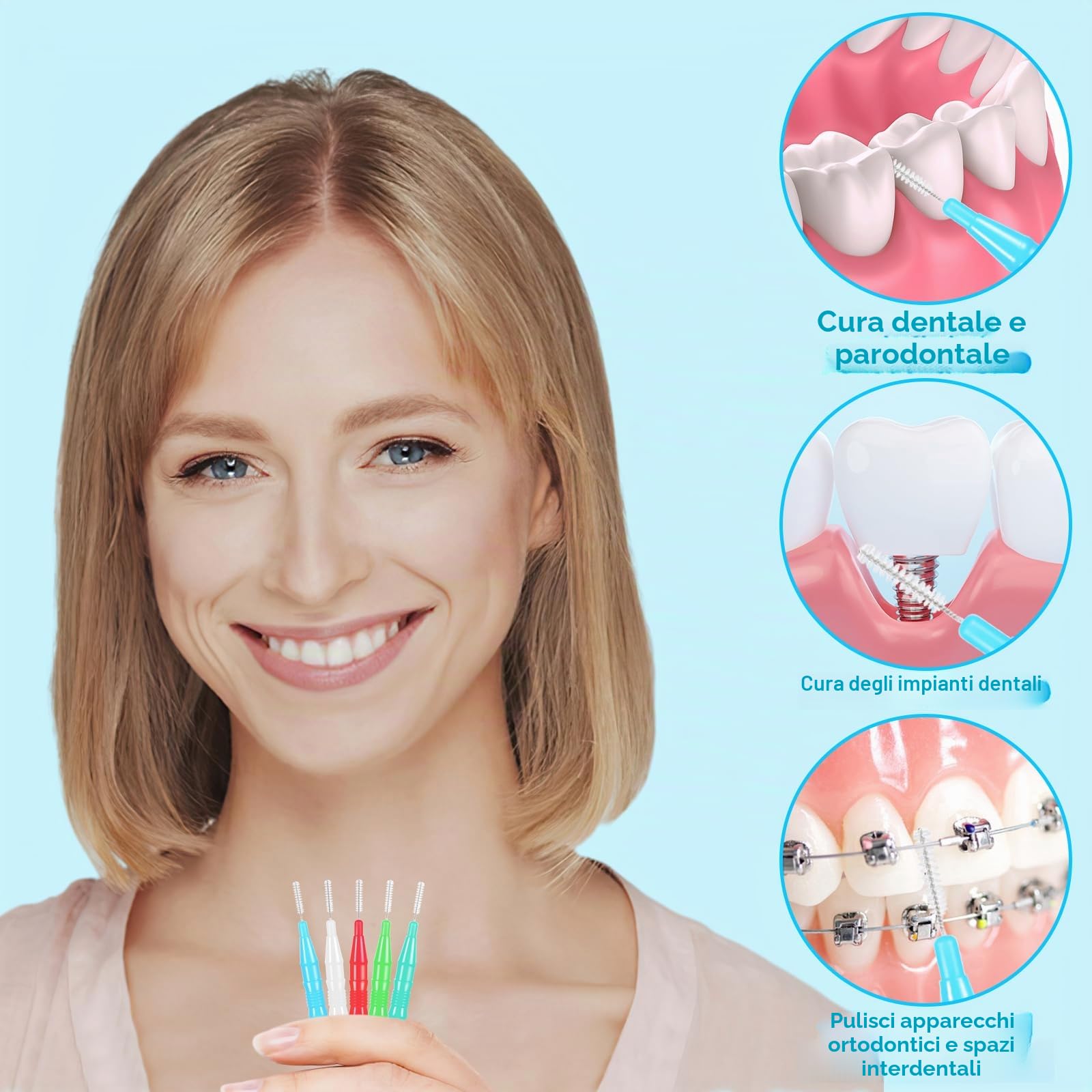 50 Pezzi Scovolini Dentali, Scovolino per Pulizia Denti con Coperchio Spazzolini Interdentali Scovolino Interdentale per l'Igiene Interdentale mantenimento della salute orale (5 Colori)