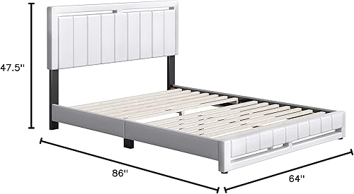 Miniatura 171 de Boyd Sleep Beaumont - Cama de plataforma tapizada con cabecero, base de colchón con 14 soportes de listones de madera, no requiere somier, piel