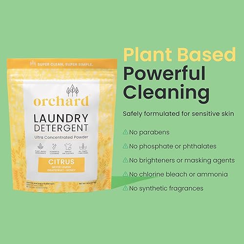 Miniatura 3 de Orchard Detergente en Polvo para Ropa Natural Limpieza Profunda Polvo para Ropa para Piel Sensible - Cítricos - Ingredientes Efectivos a Base