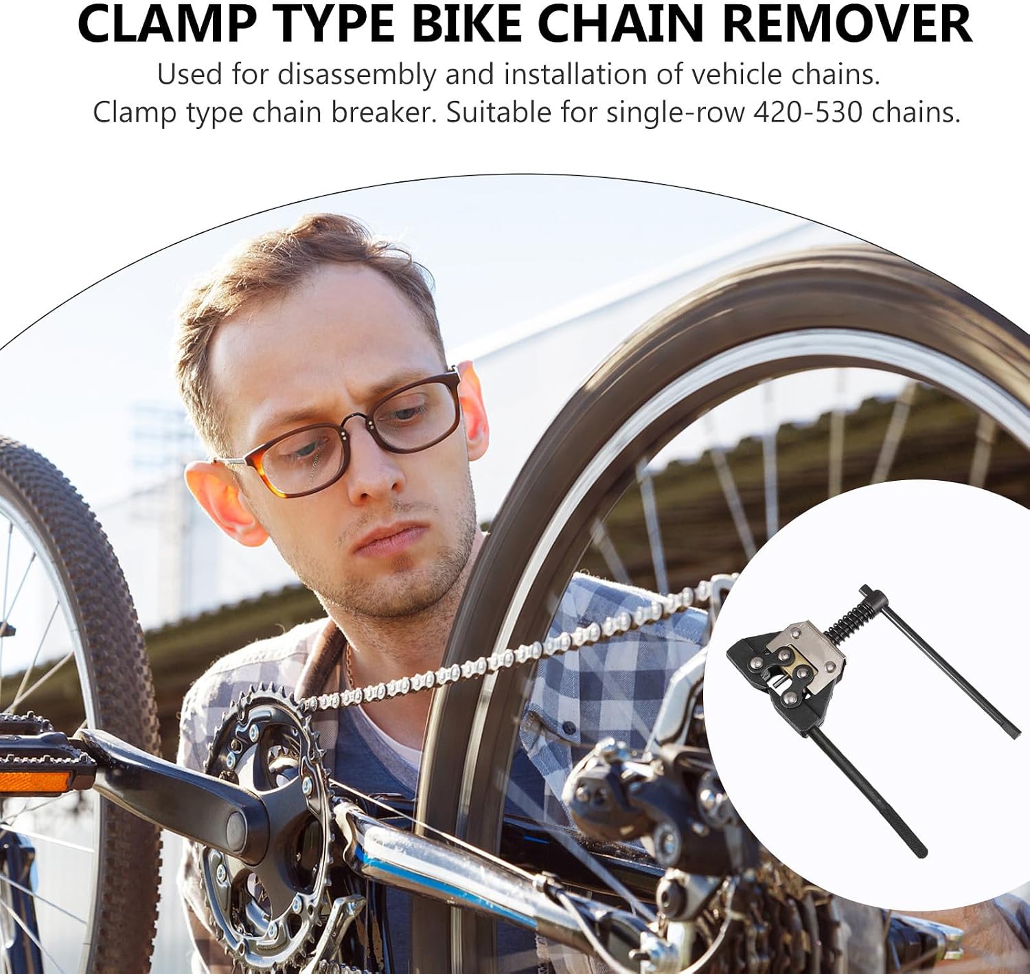 Clamp Type Bike Chain Splitter Tool for Motorcycle and Vehicle Chains Steel Construction with Compact Design and Anti-Slip Handling Fits Single-Row Accessory