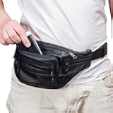 7 Pockets Leather Fanny Pack Travel Waist packs Waist Pack Suitable for Outdoor Mountaineering Travel Camping Cycling Running etc updated version Fanny packs (Black)