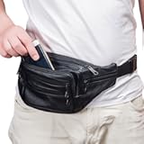 7 Pockets Leather Fanny Pack Travel Waist packs Waist Pack Suitable for Outdoor Mountaineering Travel Camping Cycling Running etc updated version Fanny packs (Black)
