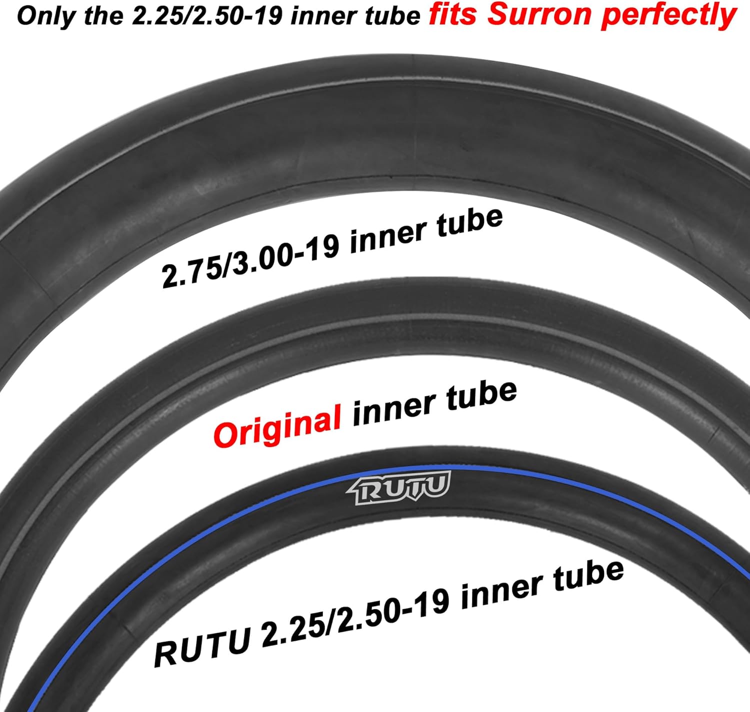 RUTU Inner Tube 2 Pack for Sur Ron,70/100-19 2.25/2.50-19 Electric Dirt Bike Tubes Heavy Duty 2 mm Reinforced Thickness with Rim Strip Copper Dust Caps for Surron Light Bee Talaria