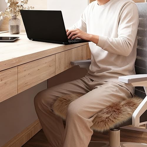 Miniatura 4 de OKAYDA Funda cuadrada de piel de oveja sintética para silla, alfombra de piel suave súper esponjosa para silla de tocador, asiento de automóvil,