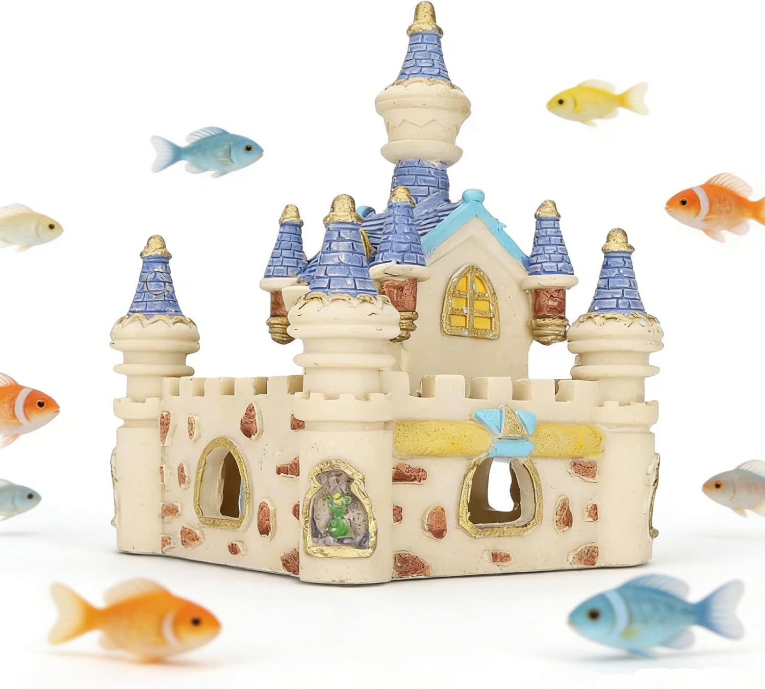 HERCHR Fish Tank Decorations, Castle Cave Hideouts & Resin Aquarium Decor Hiding Cave Ornament Fish Tank Accessories, Safe for Betta Fish