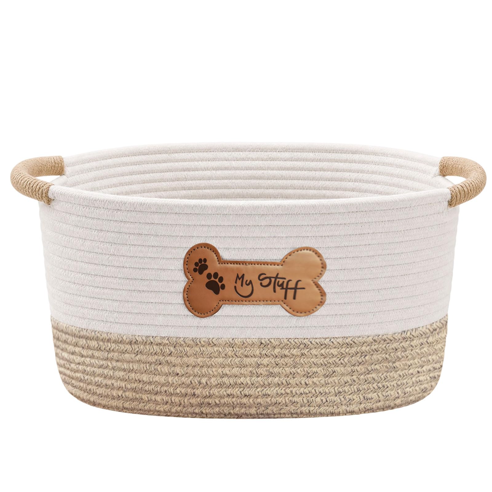 twirush Dog Toy Basket, Dog Toy Box Organizer Baskets, Woven Cotton Rope Basket Puppy Dogs Toy Bin With Handle, Dogs Toy Bin for Pet Supplies, Blankets, Leashes for All Pet(32 x 24 x 15cm)