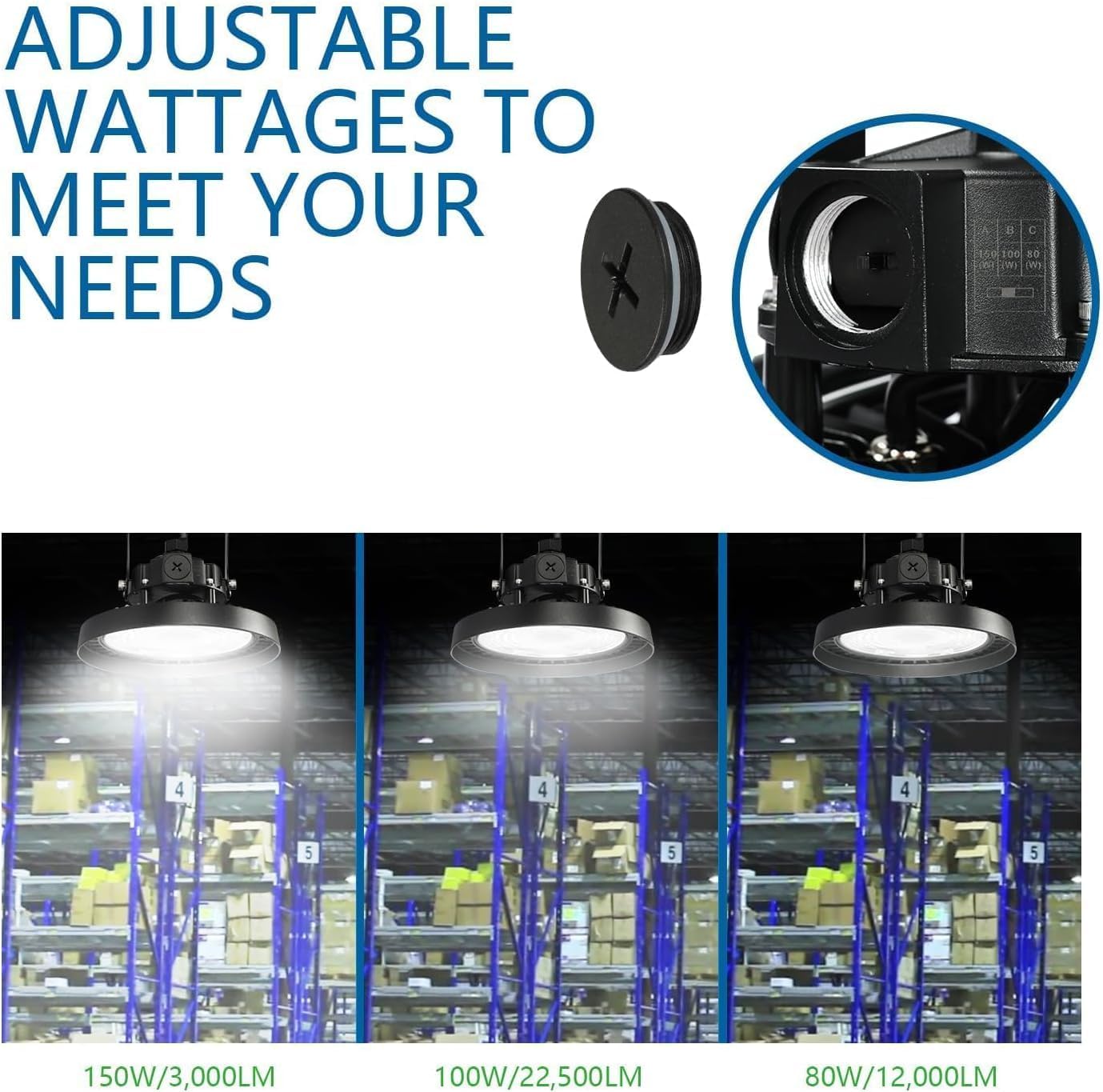 UFO LED Warehouse Light High Bay Dimmable 0-10V with US Plug 4Ft Cable 150W Egv 750W MH HPS — view 3