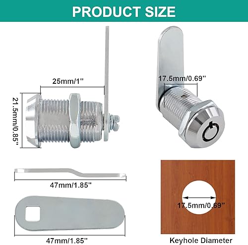 Miniatura 3 de Uenhoy Paquete de 4 cerraduras tubulares de leva con llave similar, reemplazo de cerraduras de RV, juego de cerradura de leva de gabinete de 1