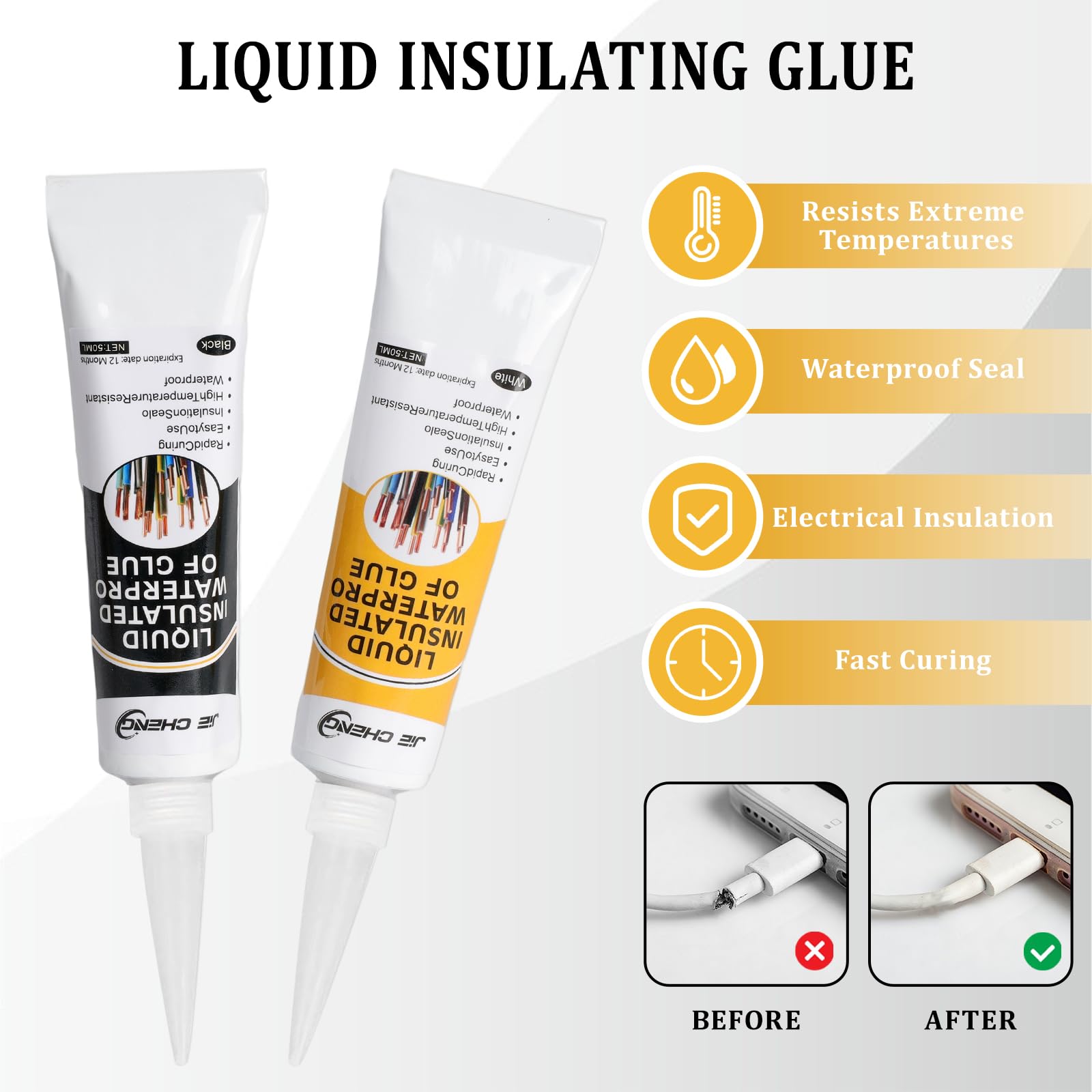 Gomma liquida, 2 pezzi da 50 ml, nastro isolante liquido, impermeabile e ad asciugatura rapida, adatto per tutti i cavi, cavi, apparecchi elettrici (nero + bianco)