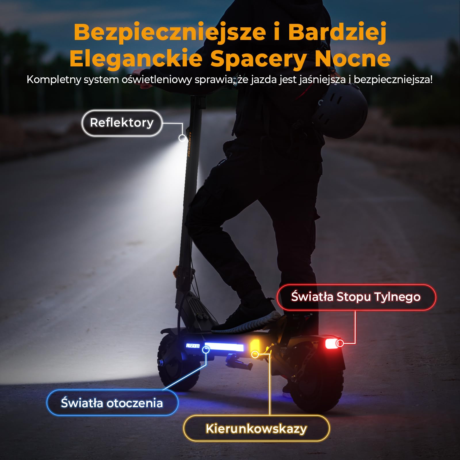 Ausom DT2 Pro Hulajnoga elektryczna dla dorosłych, akumulator 23,4 Ah 52 V, zasięg 100–115 km, koła terenowe 10x3,0", składana hulajnoga elektryczna