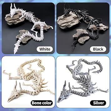 3D Printed Skeleton Dragon Aquarium Decor,23in Articulated Dragon Aquarium Animal Skeletons, Reptile Tank Accessories,Fish Tank Decorations for Amphibians, Betta Fish, Shrimp (Bone-color)
