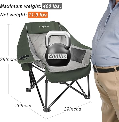 Miniatura 3 de Silla de campamento, silla de campamento portátil de gran tamaño, silla plegable para exteriores con bolsillo lateral y soporte para tazas, silla de