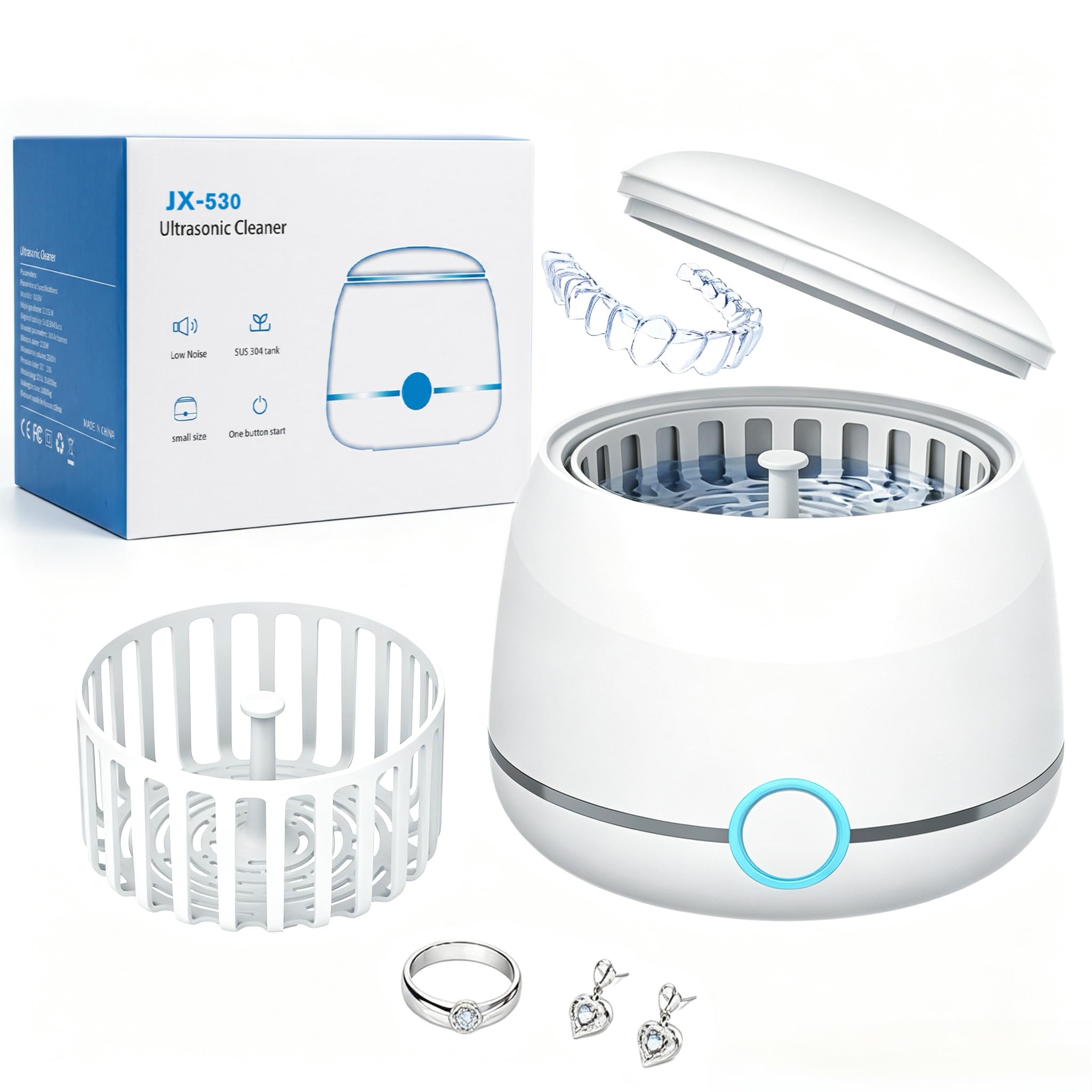 Ultrasonic Cleaner, U-VKK 45000Hz Ultrasonic Dental Cleaner, 2 Modes, Suitable for Aligners, Retainers, Orthodontic Appliances and Jewelry, etc