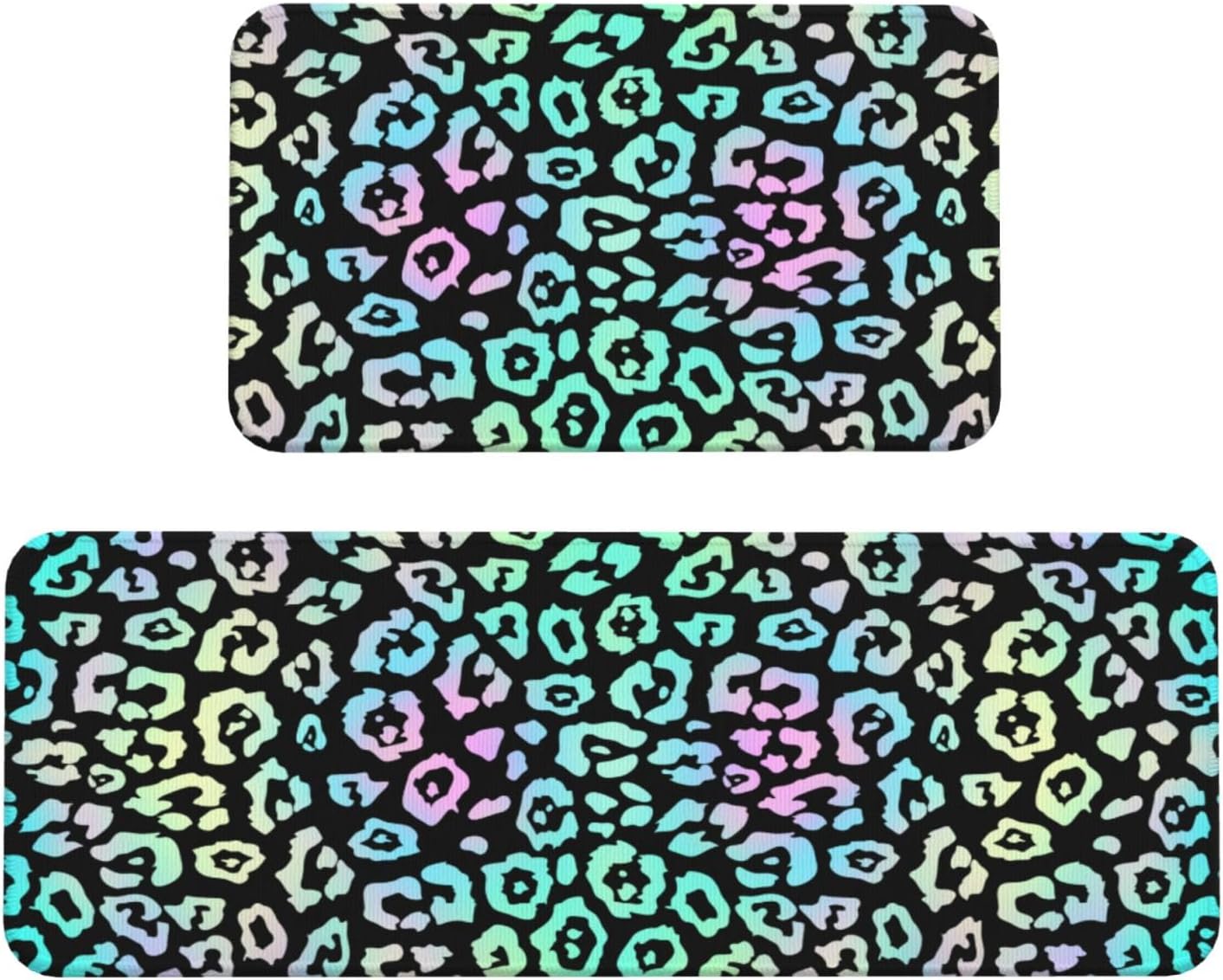 Neon Leopard Print Kitchen Rugs Sets of 2 Non Slip Washable, Anti Fatigue Kitchen Mats for Floor, Home Decor