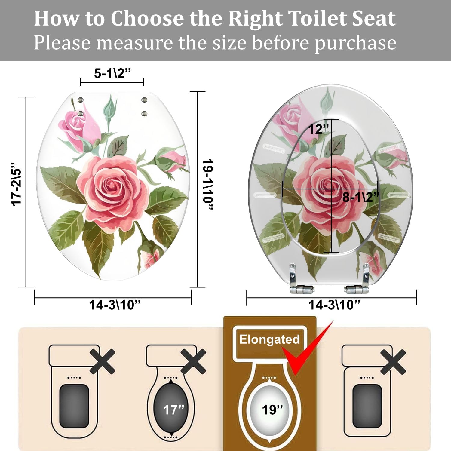 Asiento de inodoro alargado con cierre suave para baño