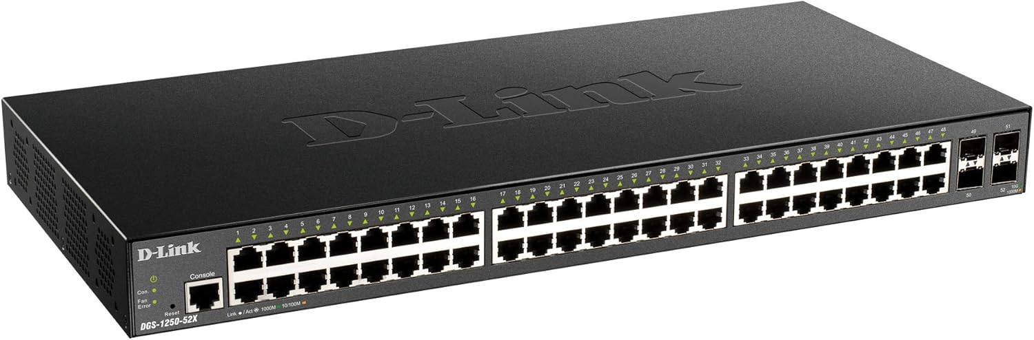 D-Link DGS-1250-52X - 52-Port Gigabit Smart Managed Switch with 10G Uplinks, 48 X 10/100/1000base-t, 4 X 10G SFP+ Ports, 176 Gbps Switching Capacity