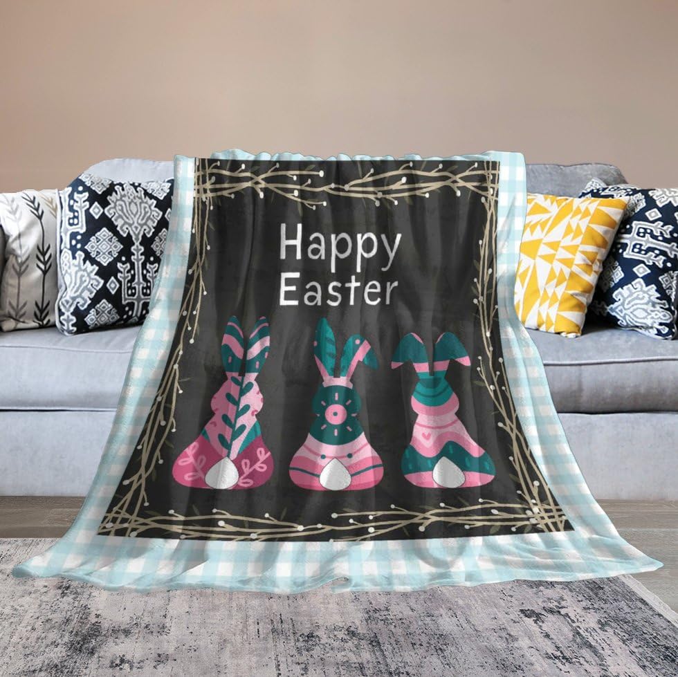 Couverture polaire plaid Happy Easter pour cocooning au salon - 6