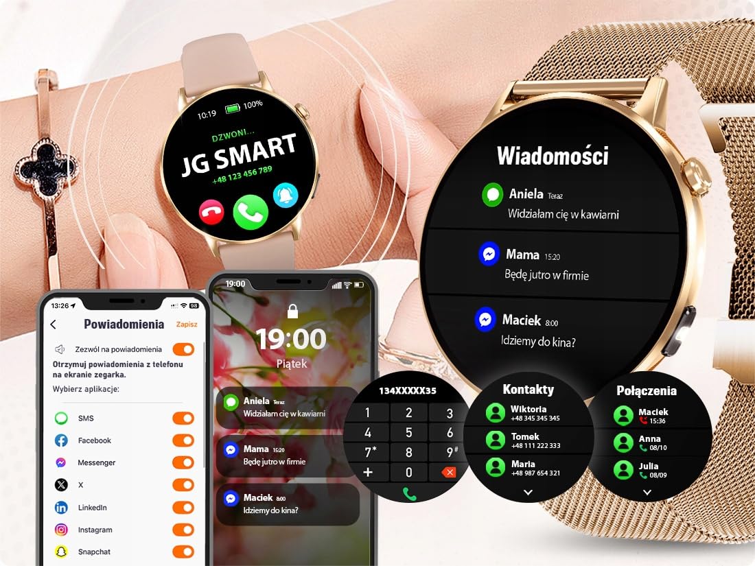 Smartwatch Damski Amoled Rozmowy Menu Polski - Zdrowie Sport Chat GPT Złoty