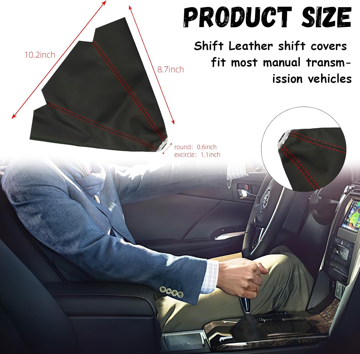 Car Shift Knob Dust Cover, Leather Manual/Automatic Gear Shift Cover, Universal Shift Knob Boot Dust Cover, Car Interior Decorative Accessories for Most Car Truck SUV(red line) image 2