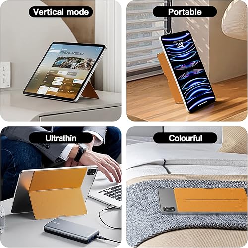 Miniatura 6 de Soporte adhesivo para tableta, soporte plano invisible para iPad, soporte universal ajustable para tabletas de hasta 10.8-11 pulgadas (amarillo)