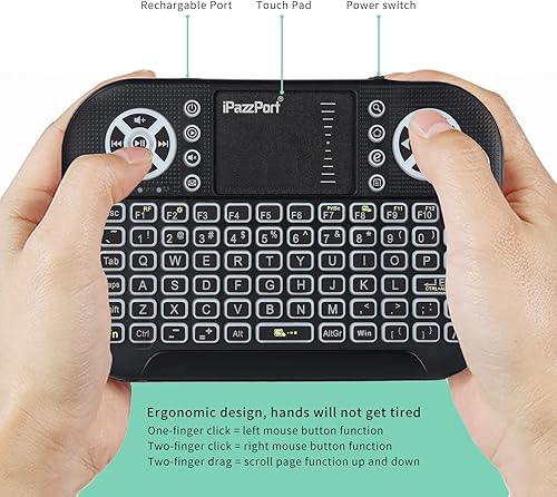 Miniatura 3 de iPazzPort (Mini teclado Bluetooth actualizado con mouse táctil, teclado inalámbrico portátil de 2.4 G con retroiluminación para Fire TV StickPCSmart
