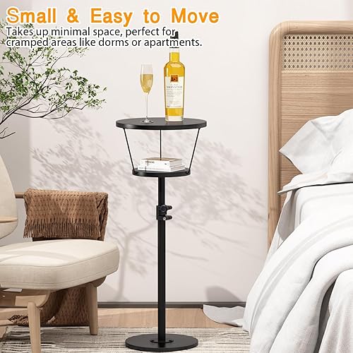 Miniatura 7 de Mesa auxiliar pequeña, mesa de bebida de 2 niveles, mesa auxiliar redonda ajustable en altura, mesa auxiliar de pedestal para espacios pequeños en