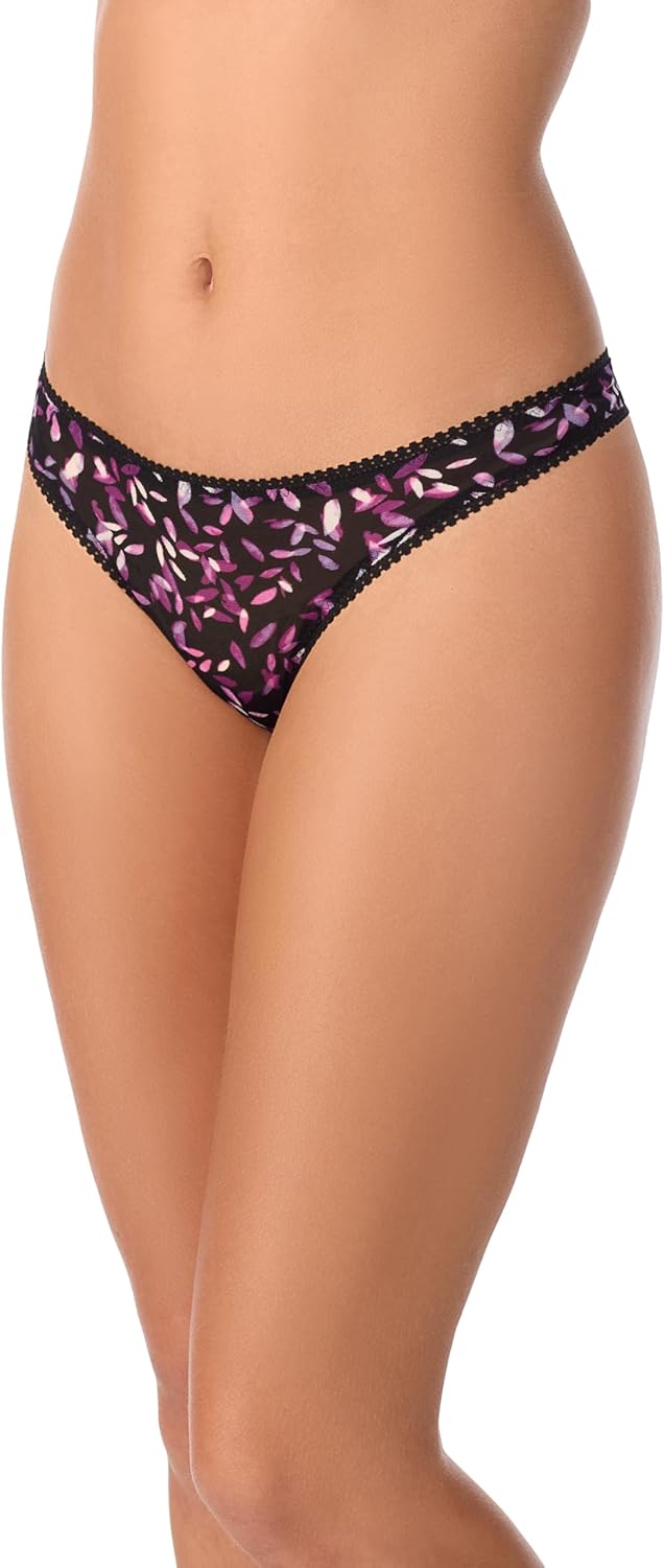 OnGossamer Women's Intimate Apparel Mesh Low-Rise Thong Panty, Black/Purple/Floral Print, M/L - Image 3
