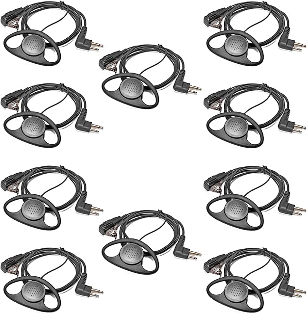 HYSHIKRA Walkie Talkie Earpiece D Shape Headset with Mic Compatible for Motorola CP040 CP200 GP300,CLS1110,CLS1410 Radio (10 pcs)