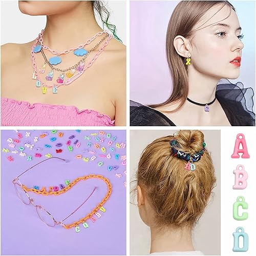 Miniatura 7 de LiQunSweet 1000 piezas de acrílico opaco con letras mixtas del alfabeto, dijes iniciales para aretes, collares, pulseras, llaveros, joyería