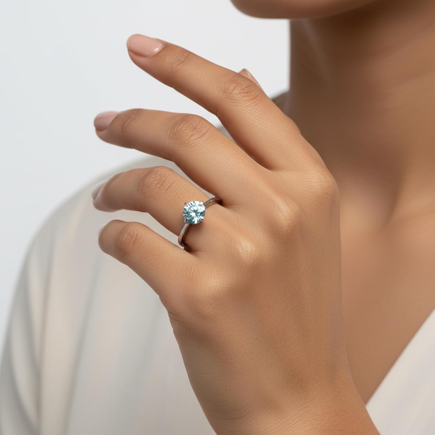 GEMHUB 3.60 Ct Certified Blue Diamond Solitaire Ring 14k White Gold Classic Prong Setting Fine Jewelry for Women