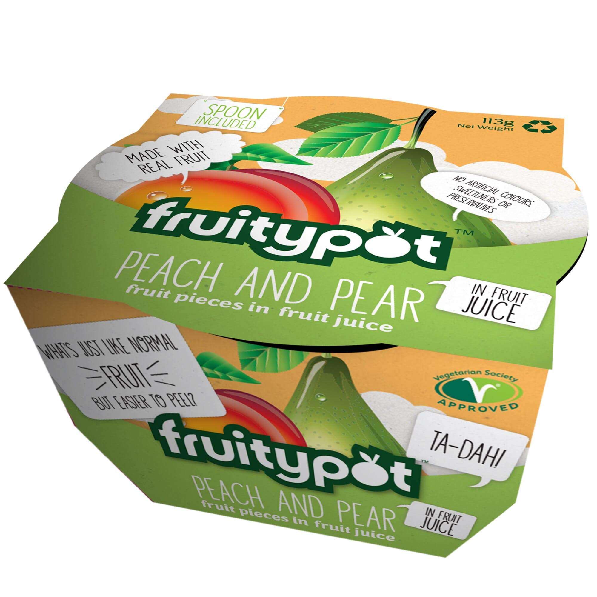 Fruitypot Peach & Pear in Fruit Juice, 18 x 113 g Pots