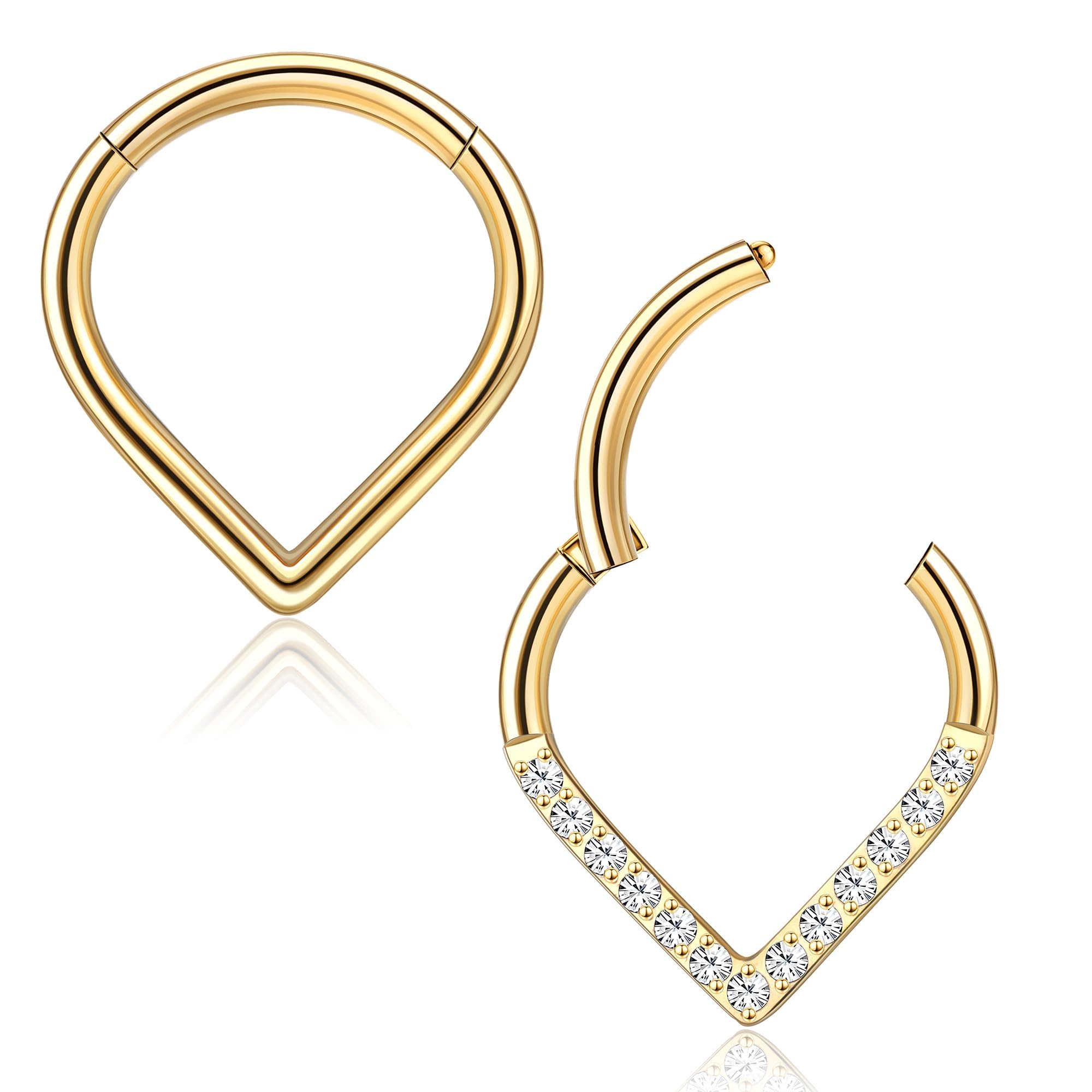 FIOROYAL 2 Piezas Piercing Nariz G23 Titanio Piercing Septum Pendientes para Mujeres Hombres Septum Clicker Oreja Nariz Anillos Daith Cartílago Helix Tragus Piercing Nariz Oro Plata Negro