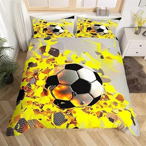BJCJGGL Housse de Couette 240x260 Adulte Ballon De Football Jaune Parure de Lit 2 Personnes avec Fermeture Éclair et 2 Taie d'oreiller 65x65 cm - Doux Respirant Microfibre Housse de Couette