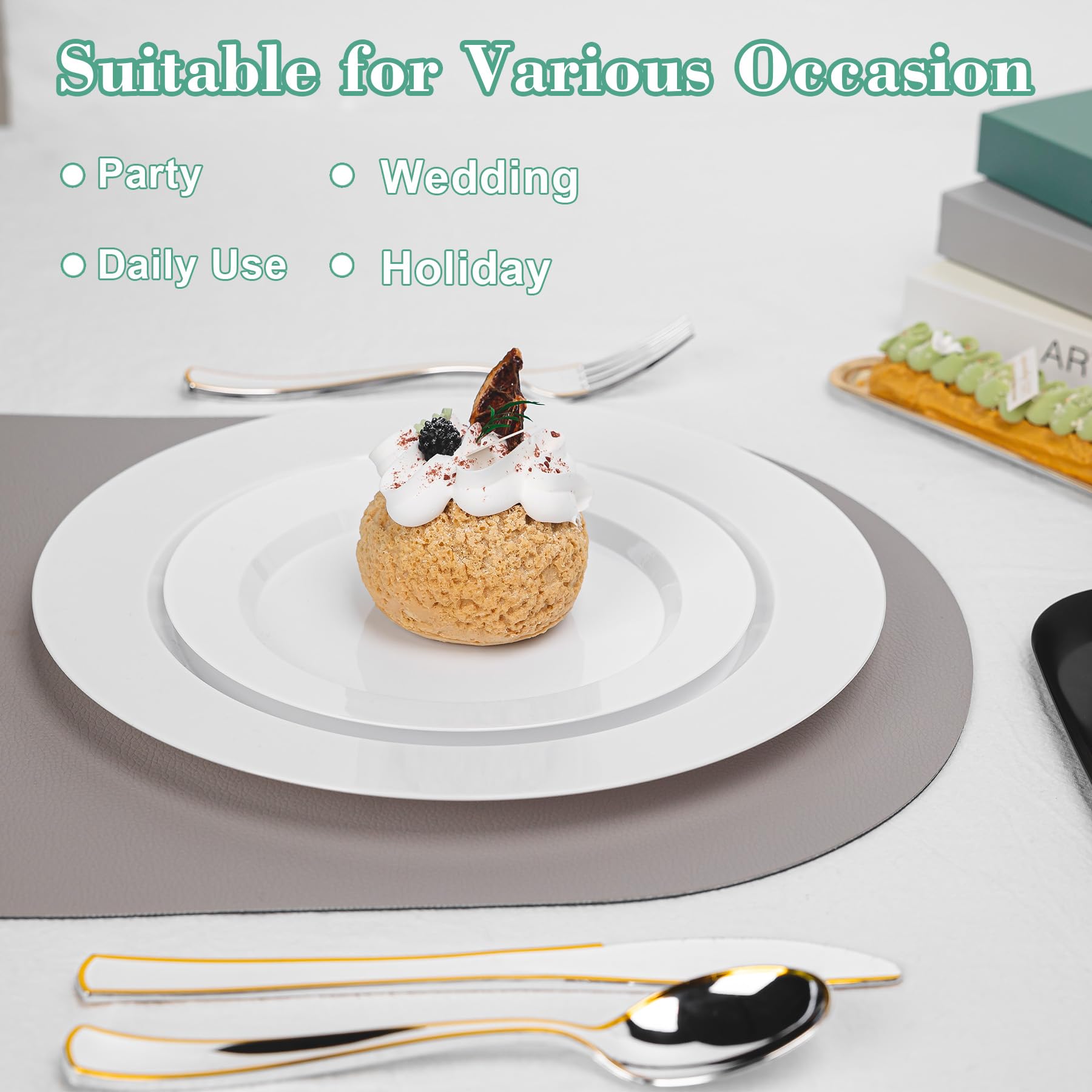 White Plastic Plates - 100 Pack, Heavy Duty -5 White Plastic Plates - 100 Pack, Heavy Duty -5