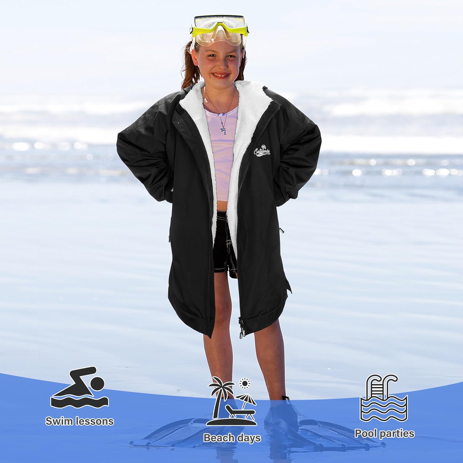 Catalonia Kids Waterproof Swim Parka with Hood, Windproof Fleece Swim Jacket, Warm Winter Swim Coat, Perfect for Beach, Pool - Image 6