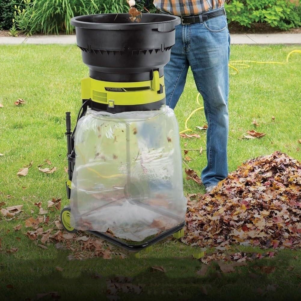 Trituradora de jardín portátil de 2500 W con ruedas, trituradora de hojas eléctrica con cable, 8000 rpm, bolsa recolectora y embudo de 54 cm de diámetro.,Powercord×30m