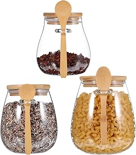 STOBAZA 3Pcs Glass Tea Jar with Airtight Lid and Clear Candy Jar Food Storage Canister Grain Sealing Containers for Sugar Tea Coffee Beans Salt Storage