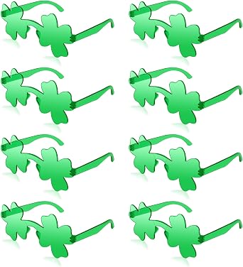 JUSTOTRY 8 Pairs St. Patricks Day Glasses - Shamrock Four Leaf Clover Design Green Lucky Plastic Shutter Glasses Shades Sunglasses for Irich Saint Patricks Day Accessories Party Decorations Supplies