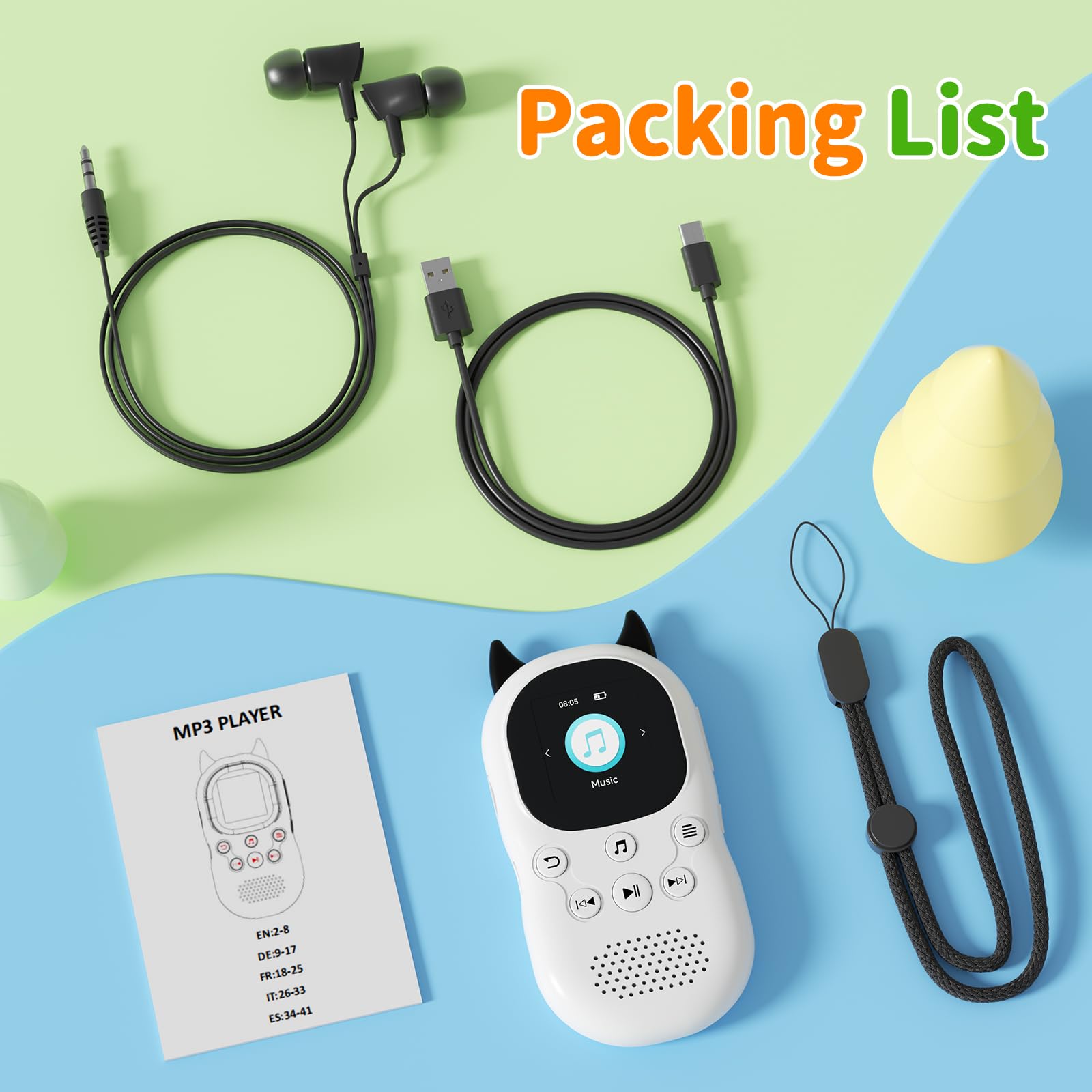 64Go Lecteur MP3 Bluetooth 5.3 pour Enfants,Lecteurs MP3 avec Haut-parleurs, Radio FM, réveil, Batterie 750 mAh, Cordon Gratuit,Jouez de la Musique en Un Seul clic，Carte TF Extensible de 128 Go