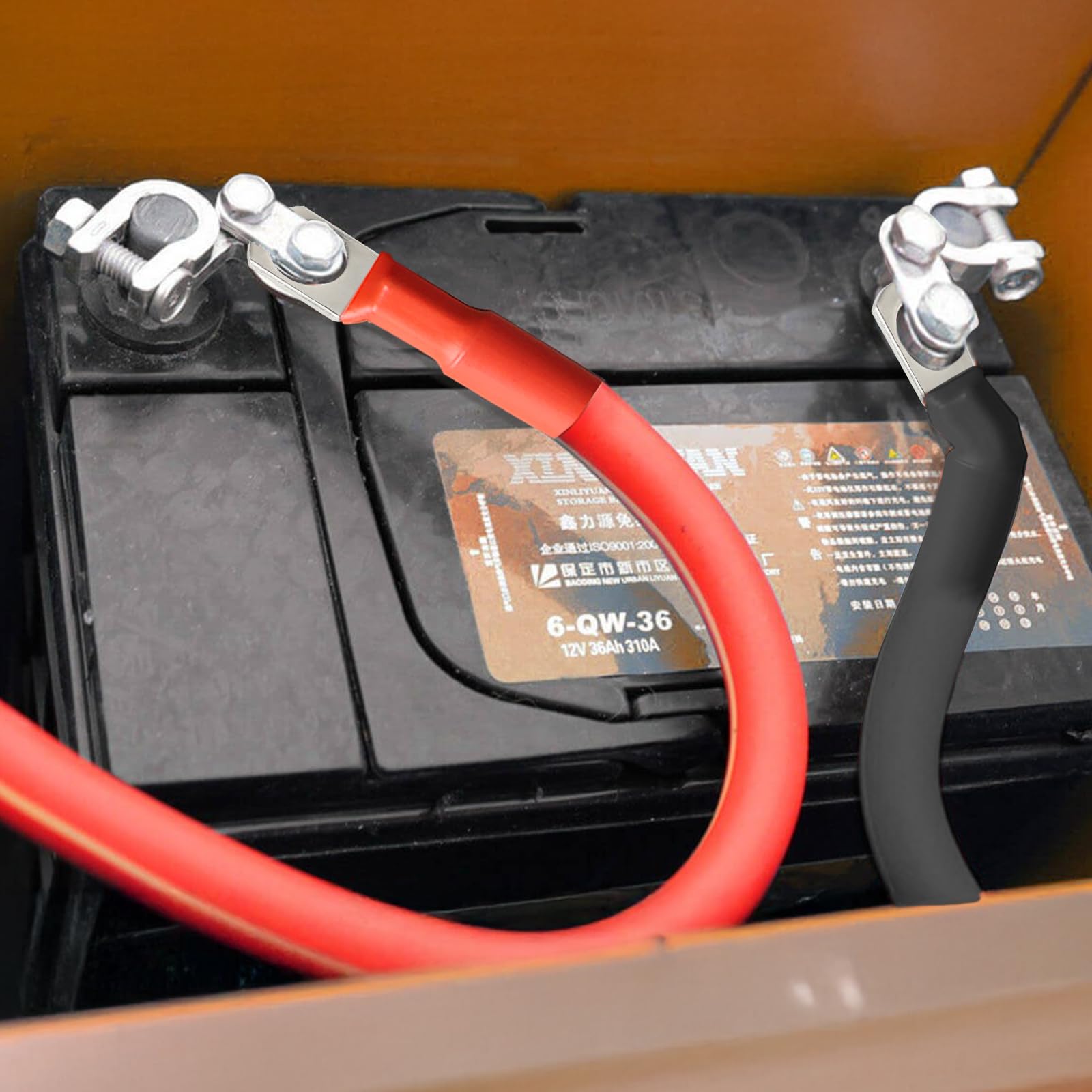 SWAWIS 2 Pièces Cable Batterie Voiture M8 50cm Cable 35mm² Cable Batterie 12V/24V avec Bornes Annulaires pour Moto Solaire Câble de Batterie de Masse Voiture, Noir + Rouge