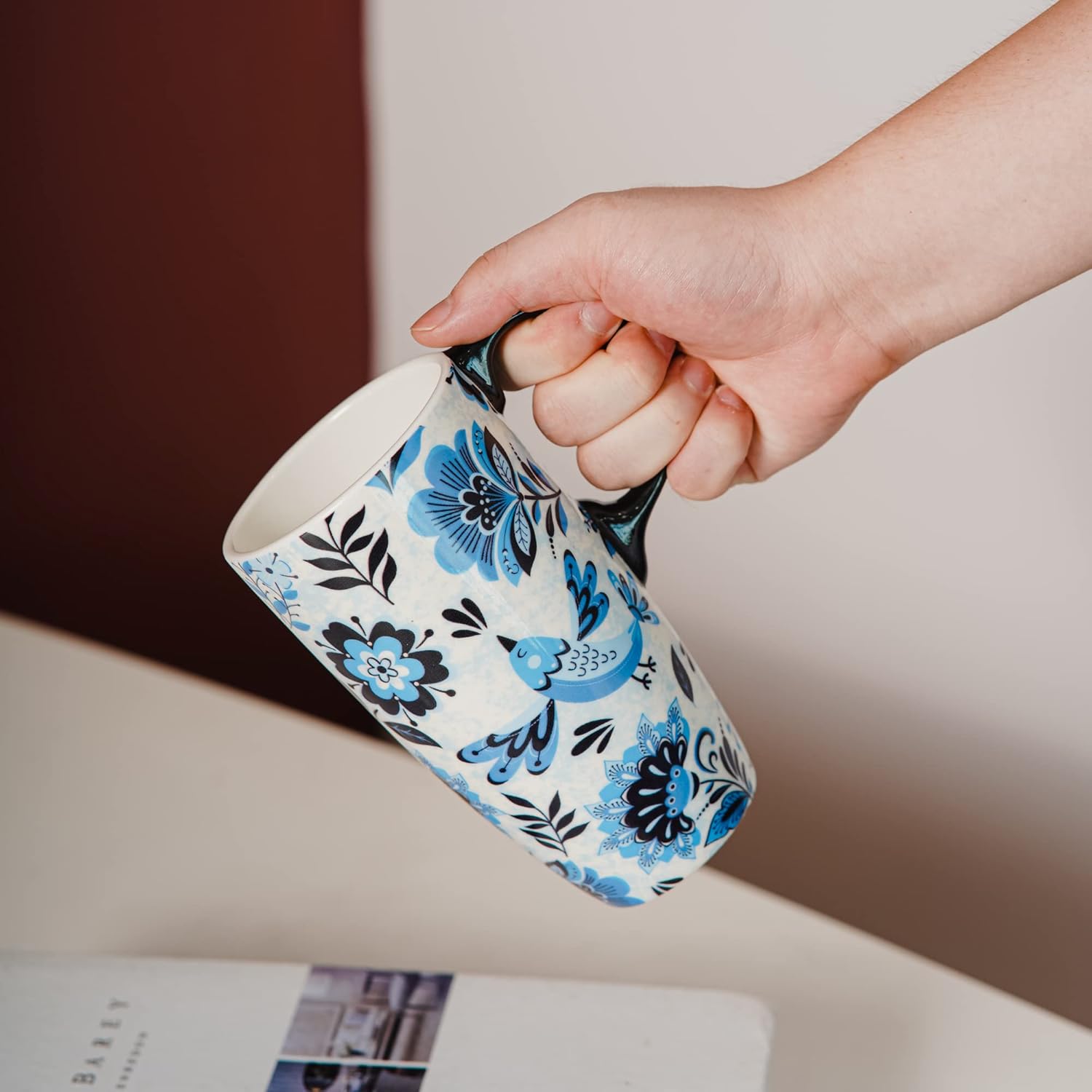 Topadorn Ceramic Coffee Mug Travel Cup with Lid and Color Box,17oz Microwave & Dishwasher Safe Coffee Tumbler, Blue Bird - Image 7