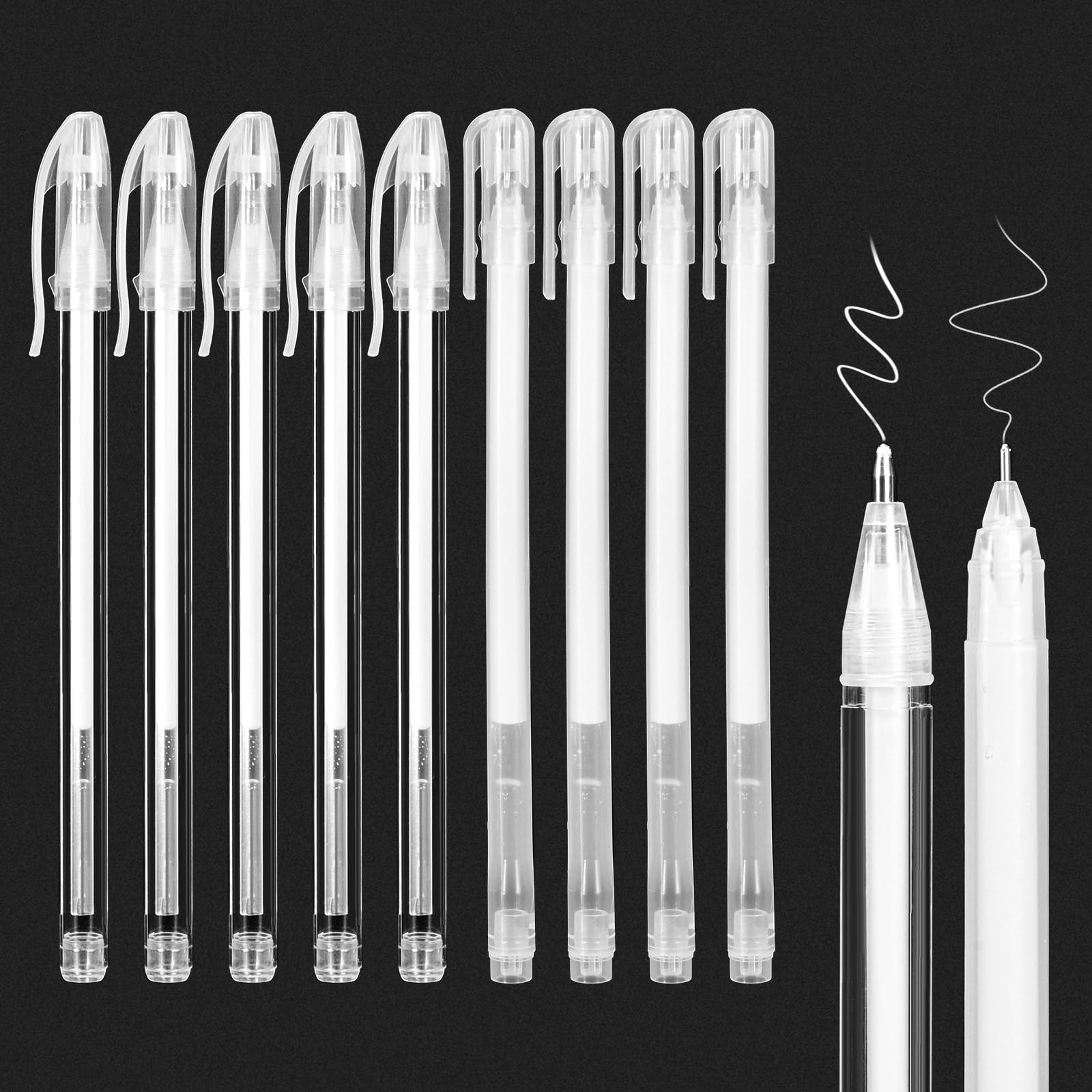 Juego de 9 Bolígrafos de Gel Blanco, Bolígrafos Blancos con Punta de 0,6 mm 0,8mm, Bolígrafos de Gel de Punta Fina para Creación de Arte sobre Dibujo, Papel Negro, Ilustraciones