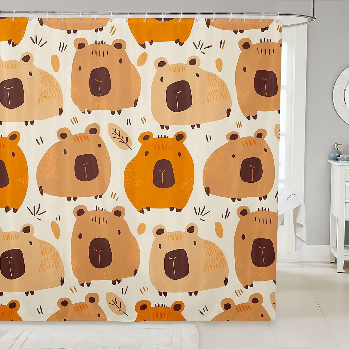 Feelyou Cartoon Bear Shower Curtains Animals Bathroom Curtain for Kids Women Men Capybara Bathroom Accessories Waterproof Polyester Fabric for Stalls Bathtubs 72"x72"