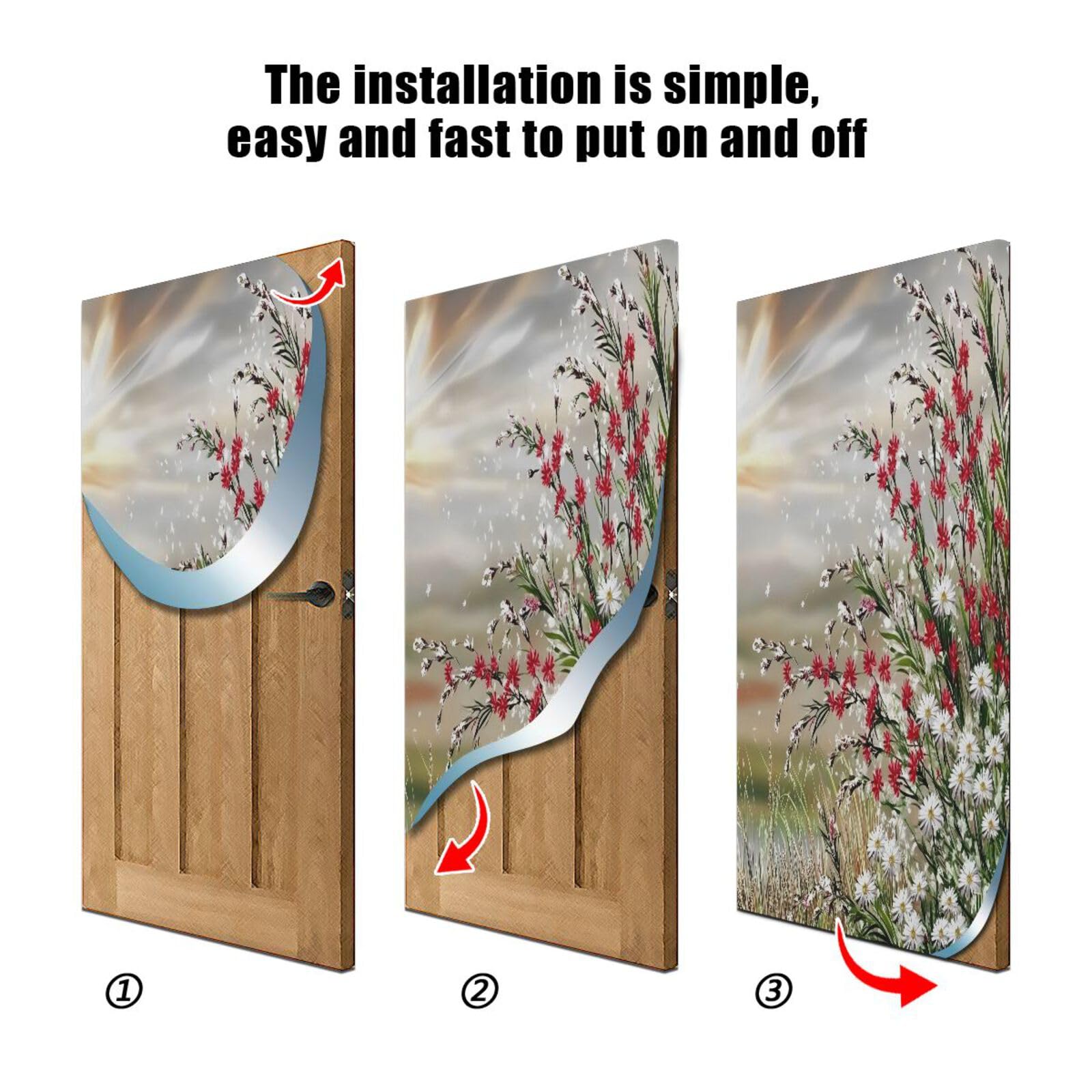 FLildon Elegant Wildflowers Door Cover Decoration, Party Accessory Porch Decor for Festive Ornament Room Door Covers 36 x 98 Inch