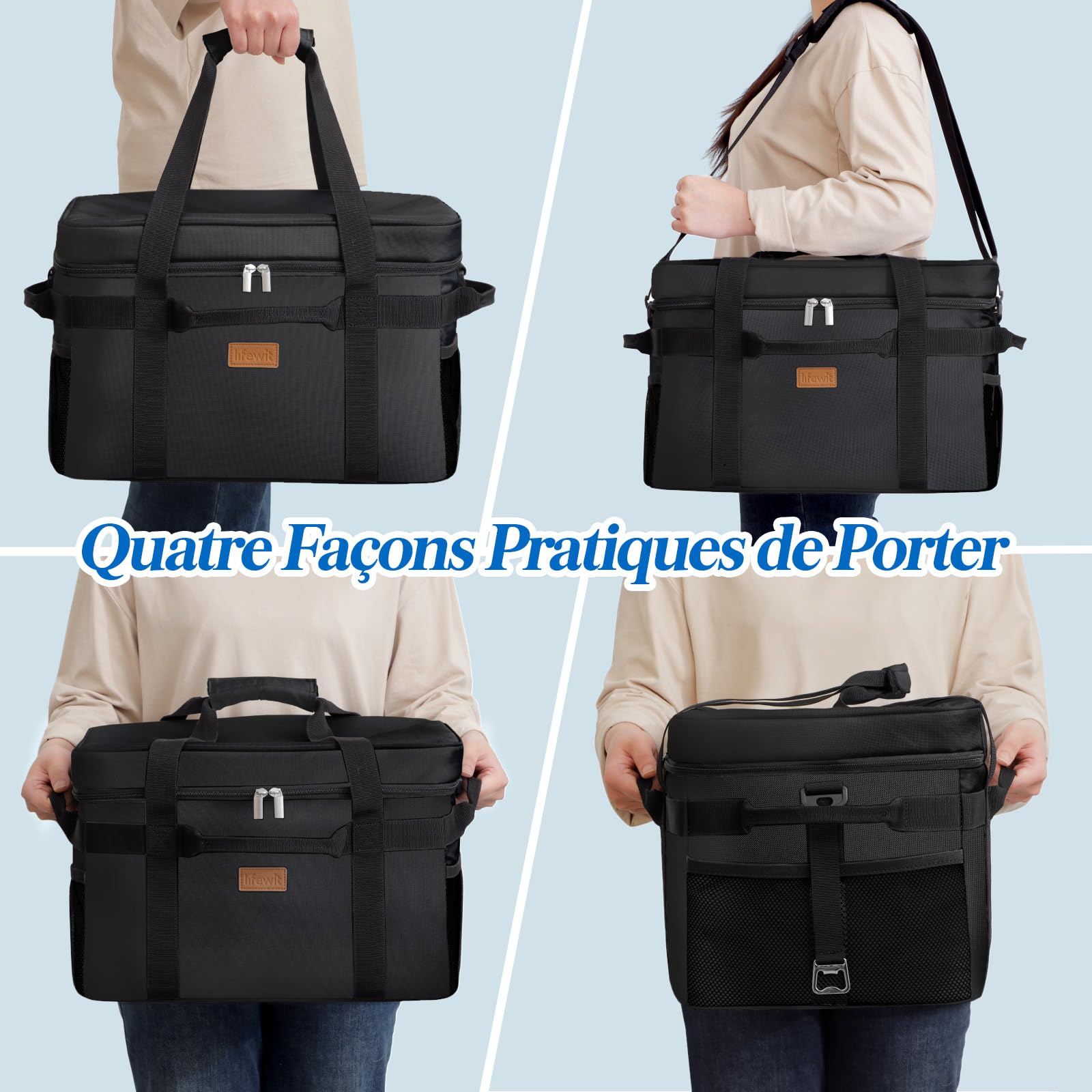 Lifewit Sac Isotherme, Grand Glaciere Souple Isotherme pour Repas Homme Femme, Sac Pique Nique Portable avec Plusieurs Poignées pour Pique-Nique, Camping, Barbecue, Noir, 30L