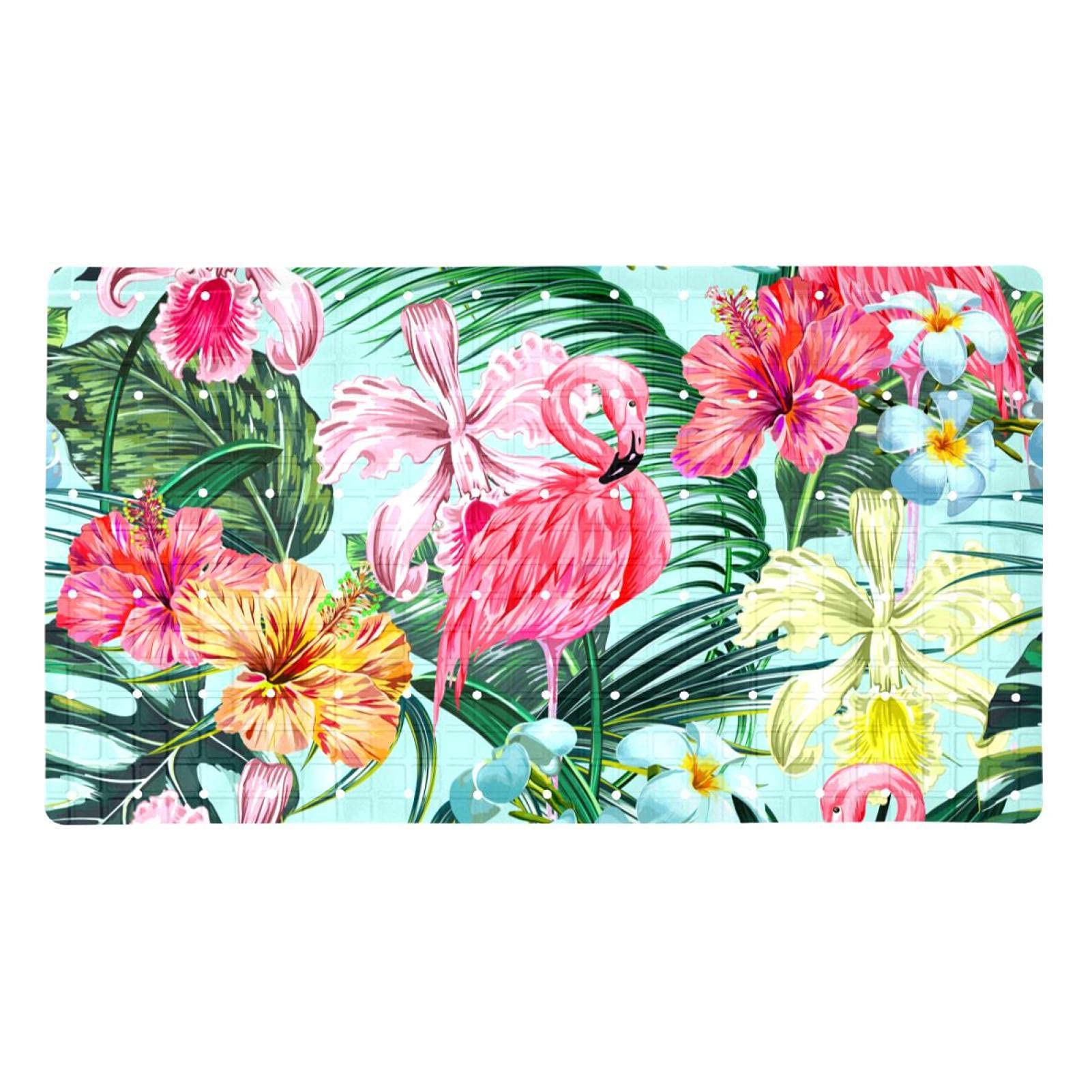 Tapis de douche antidérapant haut de gamme lavable motif flamant rose et fleur