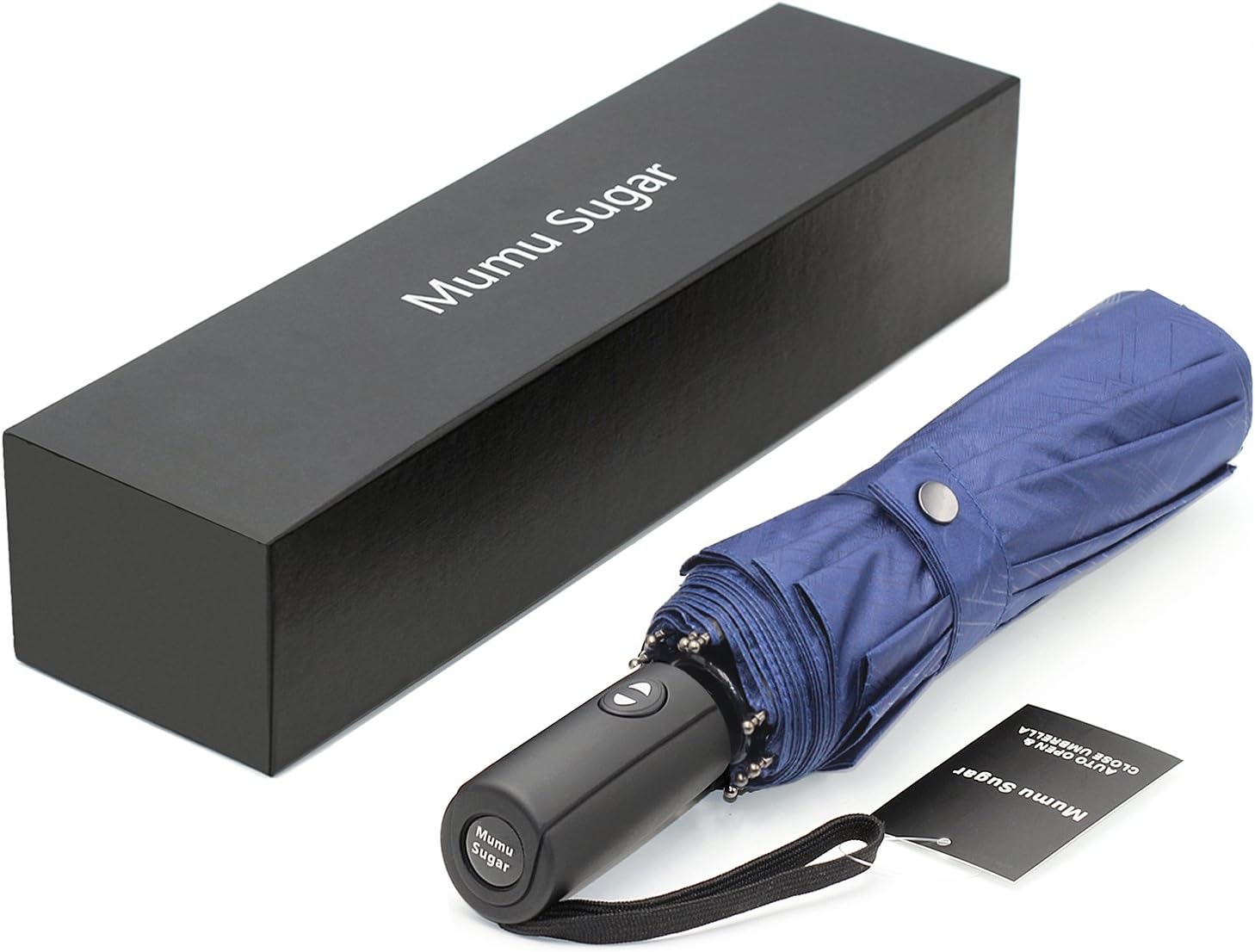 Mumu Sugar 10 Ribs Windproof Umbrella,Compact Travel Umbrella with Auto Open Close Button(Blue)