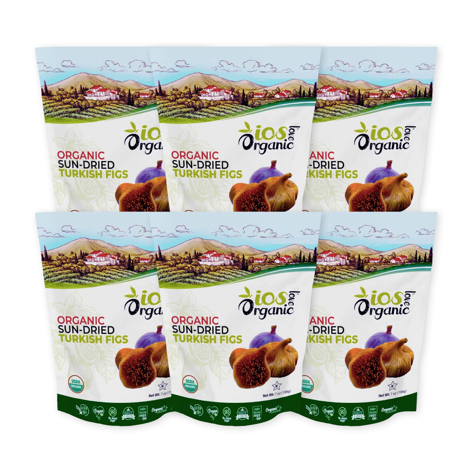 ORGANIC Turkish Dried Figs - IOS Love Organic- | Purely Figs - USDA Certified Organic Figs, NO Added Sugars, Sulfurs or Preservatives | NON-GMO, VEGAN, & KOSHER (6 Packs)
