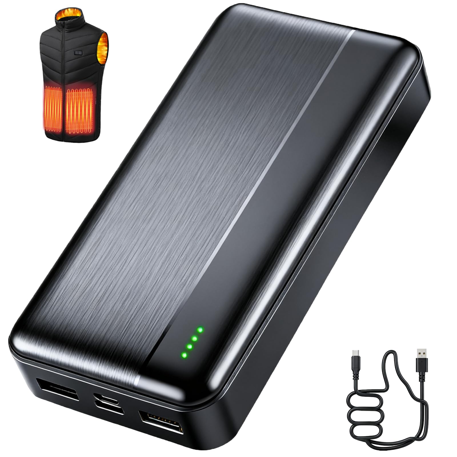 Ahigh Batterie 20 000 mAh, banque d'alimentation 5 V pour gilet, veste, manteau, pantalon et sous-vêtements chauffants, batterie de rechange pour vêtements chauffants