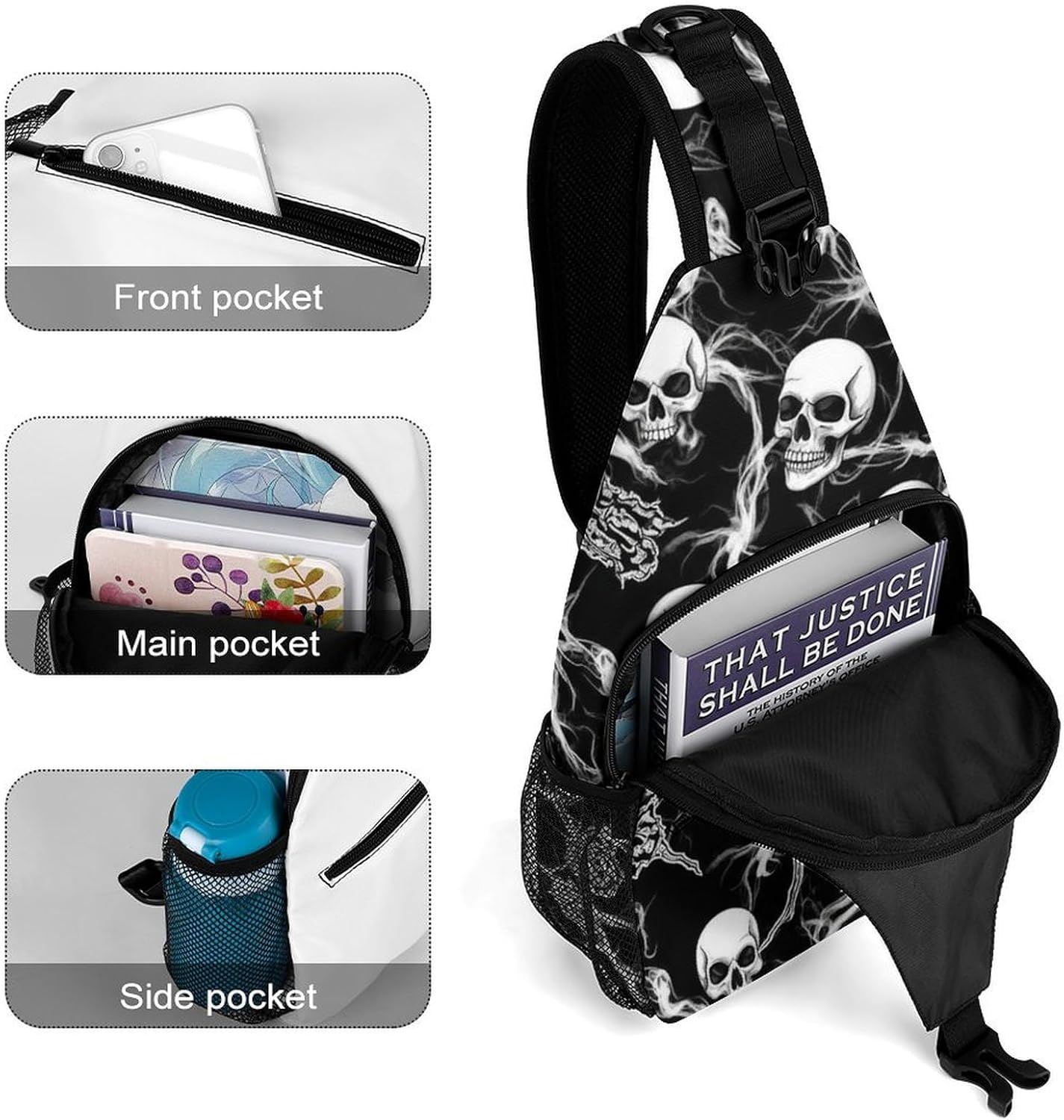 Ghost Skulls And Flames Sling Anti Theft Chest Bag For Men and Women Multipurpose Lightweight Casual Mini Backpack Single Shoulder Crossbody Bags - Image 5